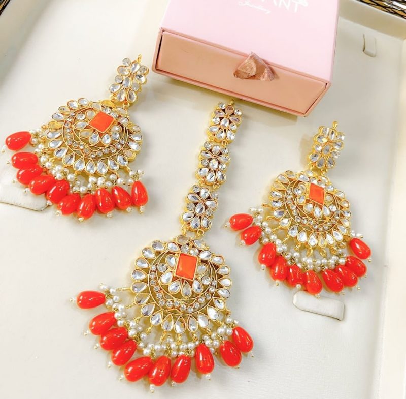 Neelum earring tikka orange