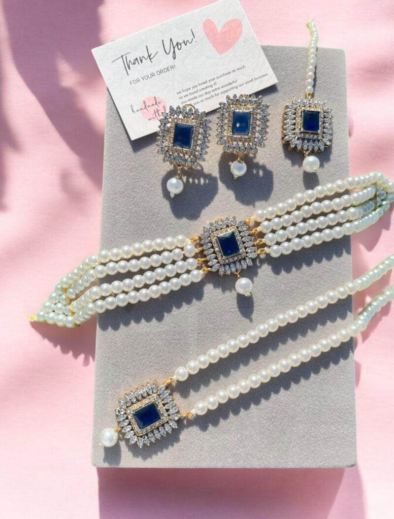 Jennifer choker set with mala blue
