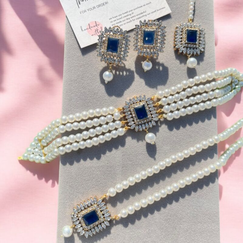 Jennifer choker set with mala blue