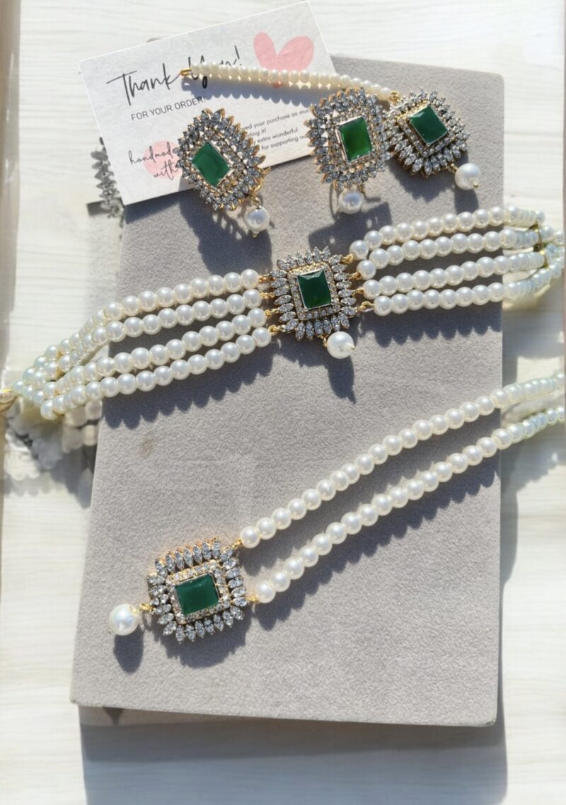 Jennifer choker set with mala green
