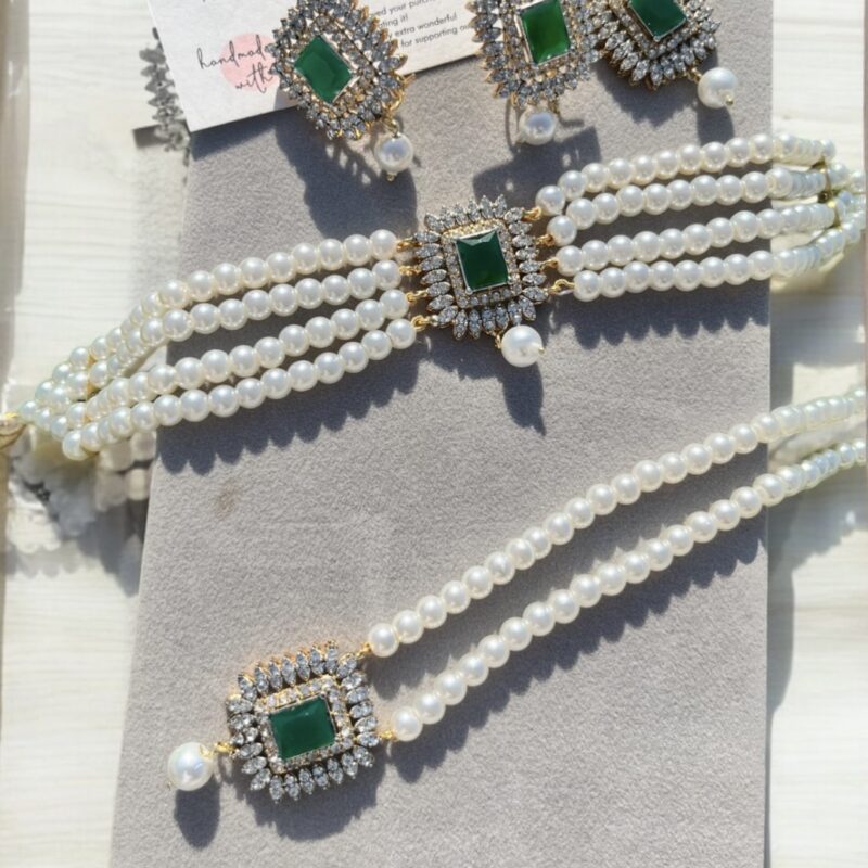 Jennifer choker set with mala green