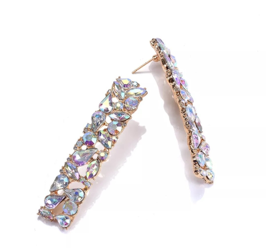 Square long crystal earrings