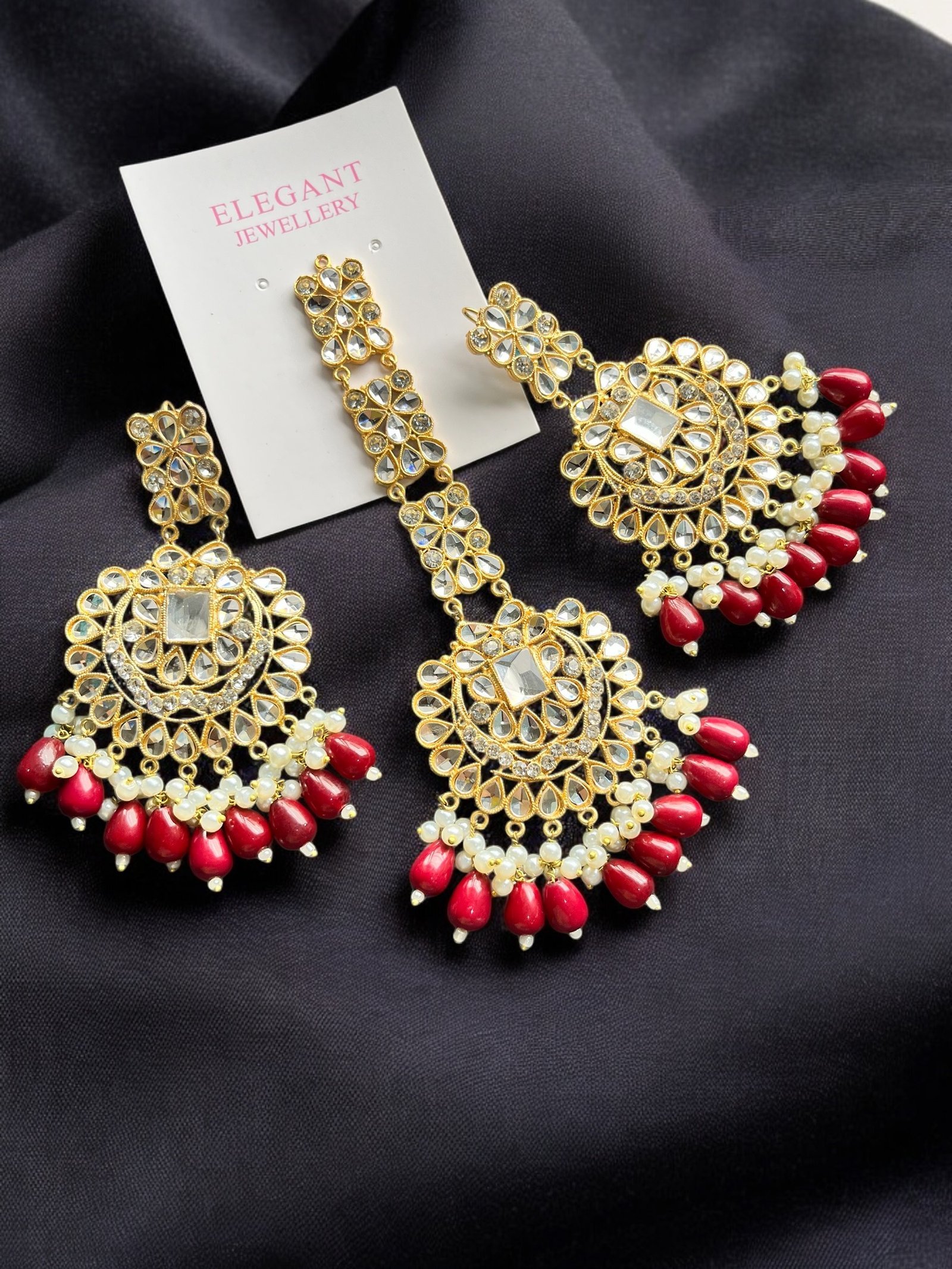 Neelum earring tikka mehroon