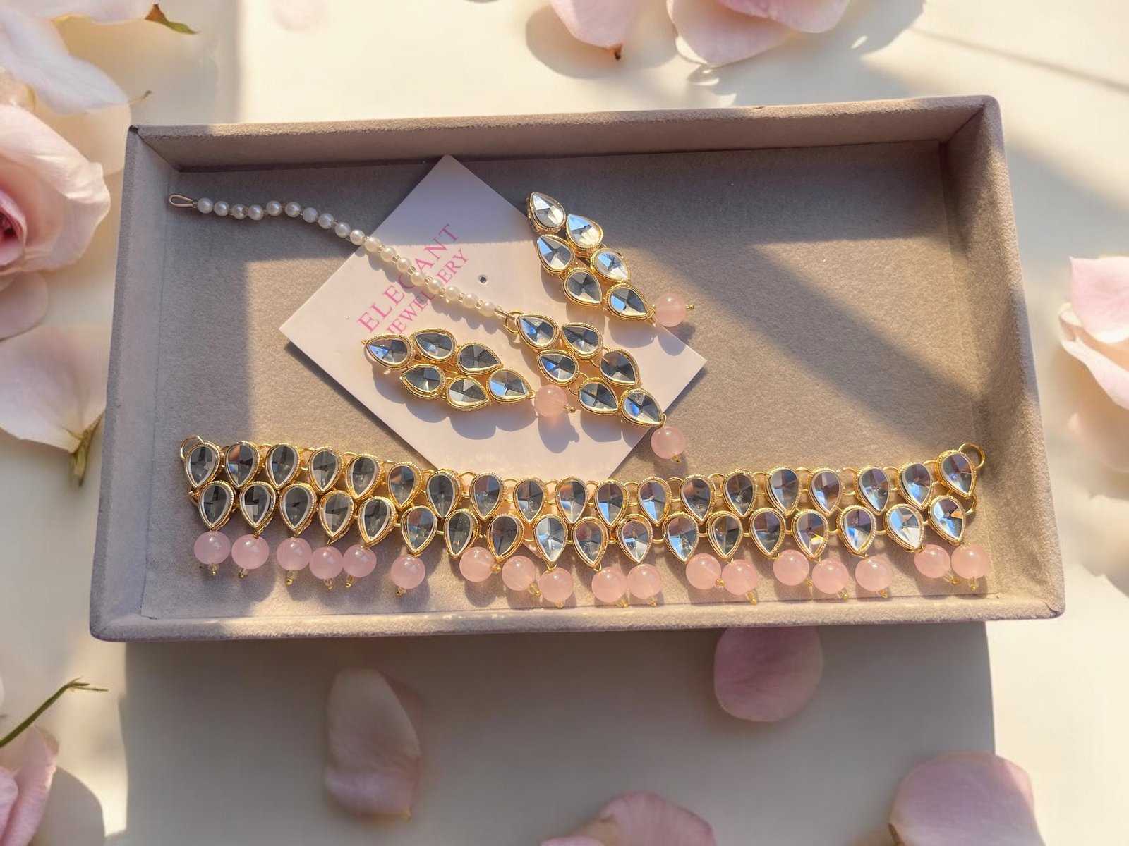 Double choker set baby pink